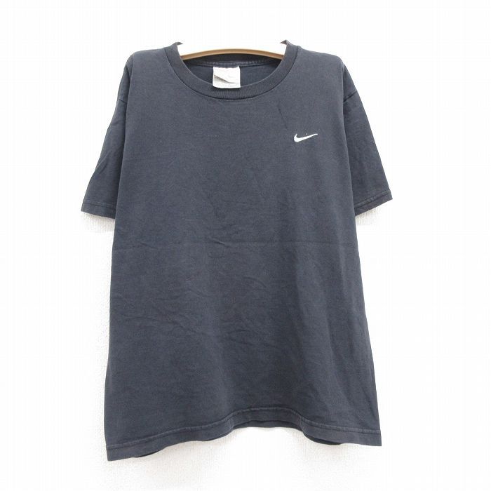 古着 ナイキ NIKE 半袖 ビンテージ Tシャツ キッズ ボーイズ 子供服 00s ワンポイントロゴ コットン クルーネック 黒 ブラック 23jul18