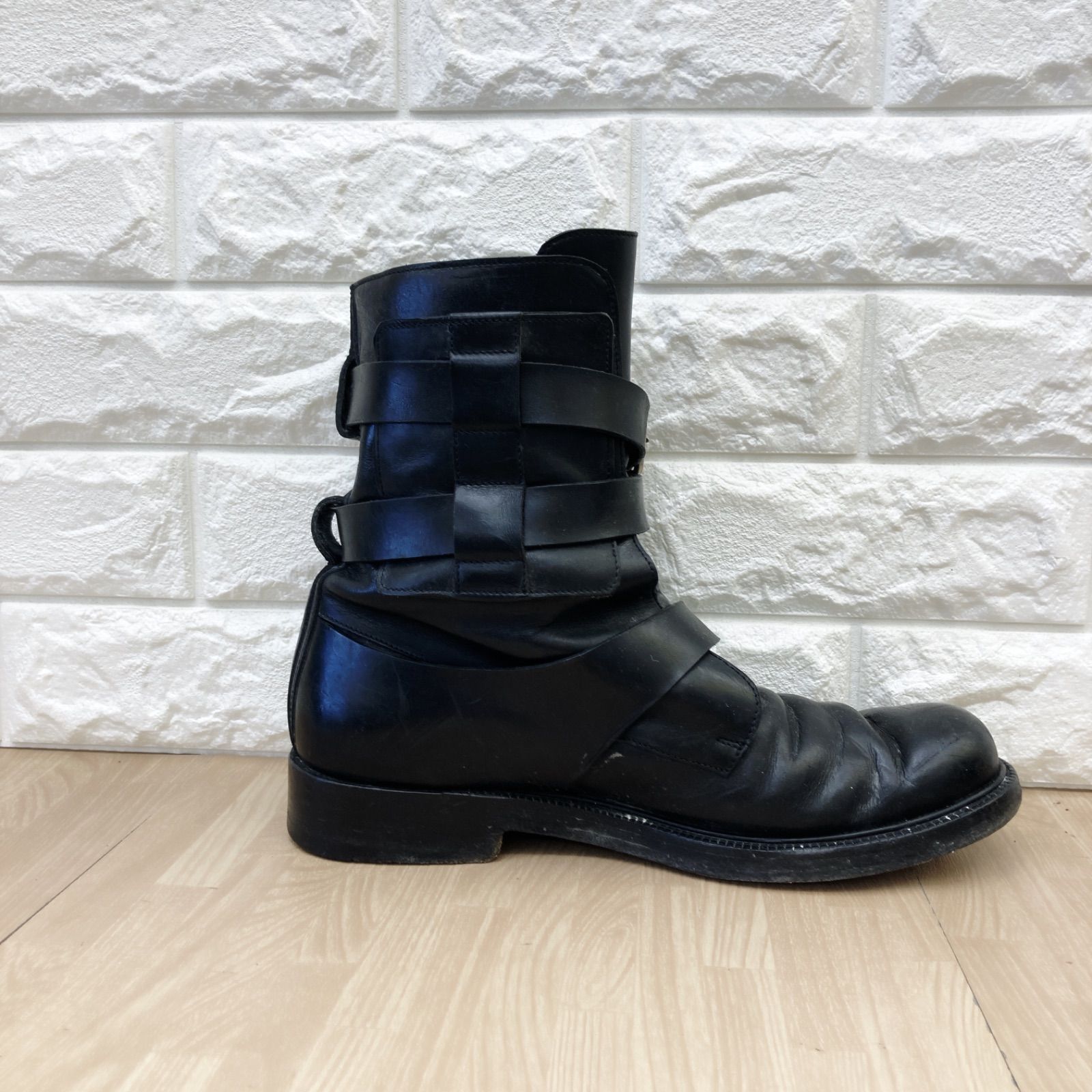 KRISVANASSCHE バックルブーツ 41 ブラック ベルト ベルテッド レザー