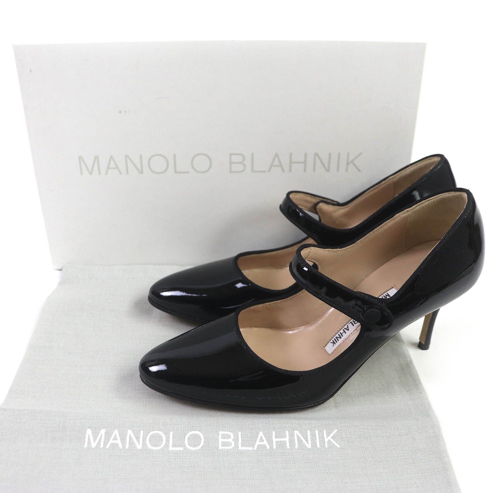 未使用品MANOLO BLAHNIK黒パテントメリージェーンフラットシューズ38 未使用品MANOLO BLAHNIK黒パテントメリージェーンフラットシューズ38