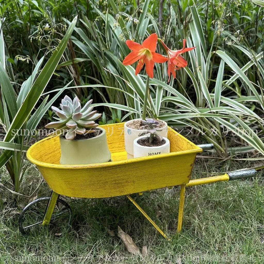 お洒落 ガーデンインテリア プランターラックにも 雑貨 イエロー ガーデンカート レトロ シャビー加工 おしゃれ 庭の装飾 4-7 ガーデンオブジェ ガーデン雑貨 インテリア ガーデニング ガーデン WWW_GEBZETESISAT_COM_TR