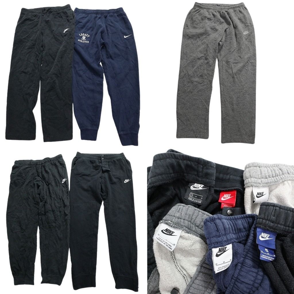 古着卸 まとめ売り ナイキ スウェット パンツ 6枚セット (メンズ M /Ⅼ ) ブランドロゴ リブなし ブラック グレー ネイビー MW9137