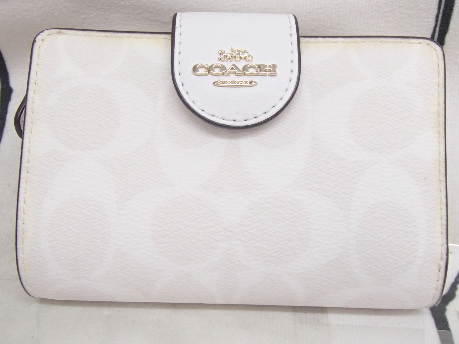 訳あり【コーチ】C0082 二つ折り 財布 ホワイト ミニ財布