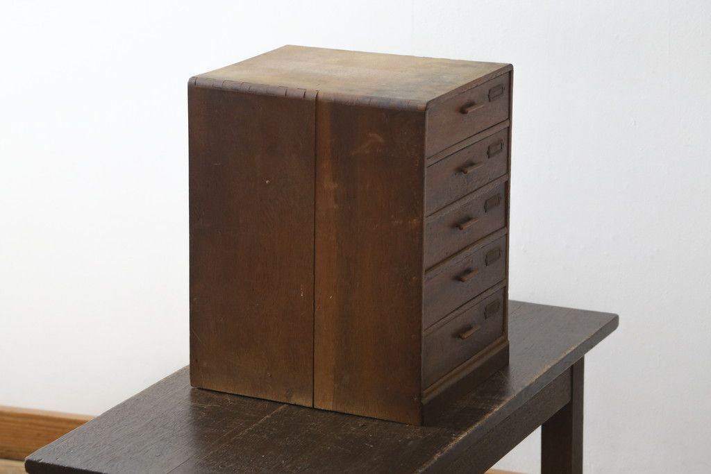 2025，限定SALE 古い木ナラ材の4段小引き出し箱 収納 レトロ アンティーク