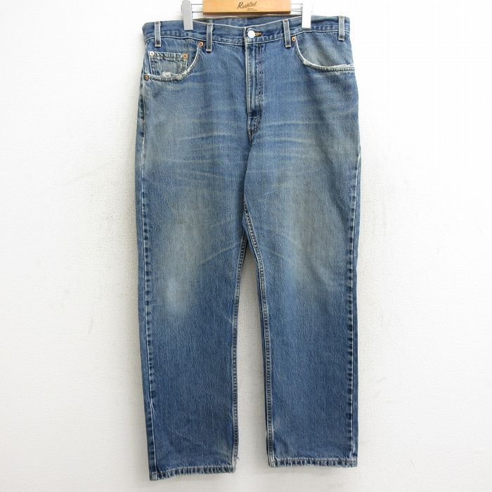 W38/古着 ジーンズ Levis リーバイス 505 メンズ 90s ヒゲ コットン 紺 ネイビー デニム spe 24jul26 中古 ボトムス ジーパン Gパン ロング