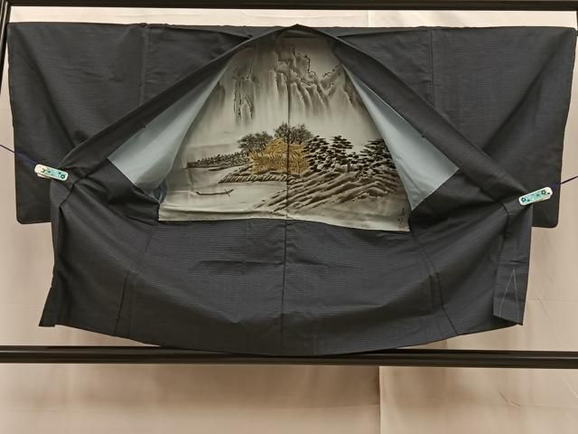 平和屋着物▽男性 本場縞大島紬 単衣 間道 100亀甲 キングサイズ 