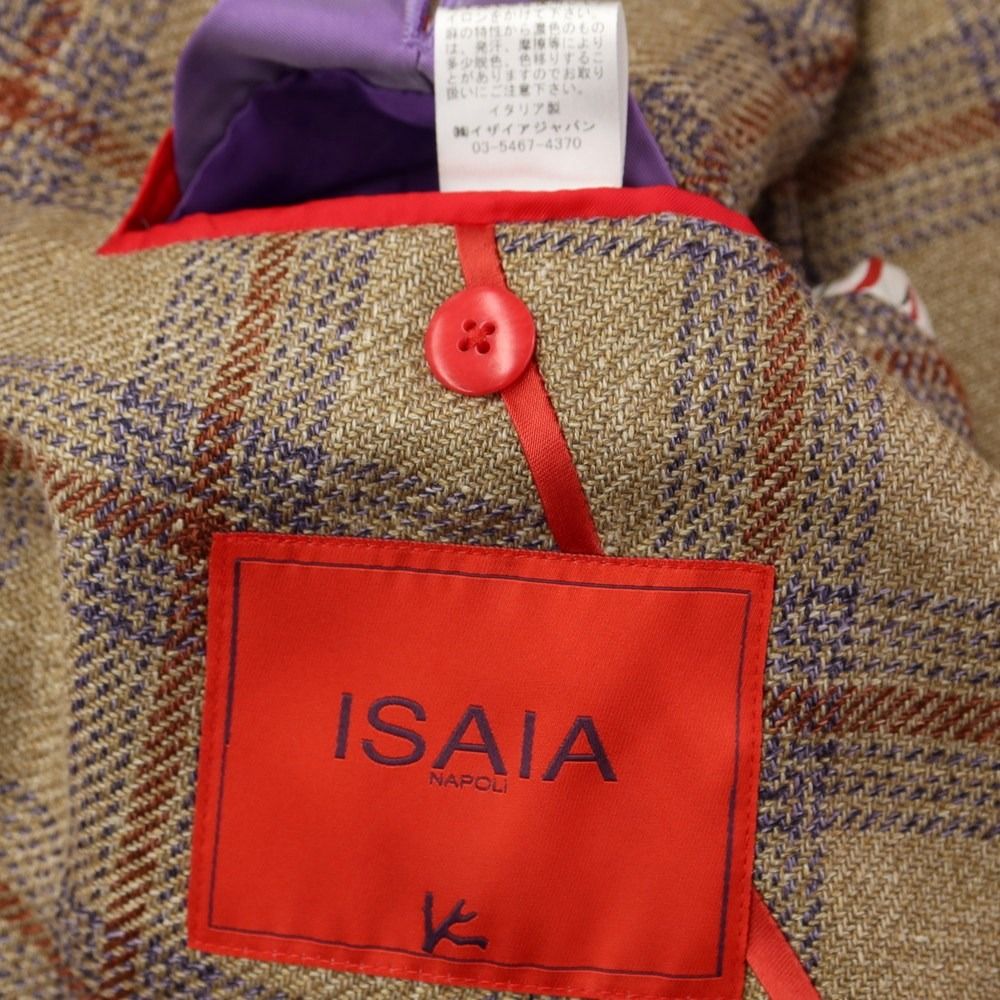 中古】【未使用】イザイア ISAIA ウールシルクリネン チェック 2B