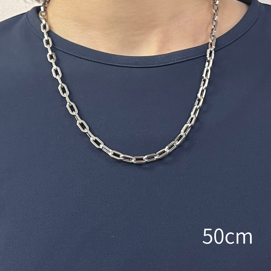 新品 18金 ホワイトゴールド ペーパークリップ ネックレス チェーン 幅5.2mm 60cm K18 WG 角アズキ 中空 リンク RMジュエリー