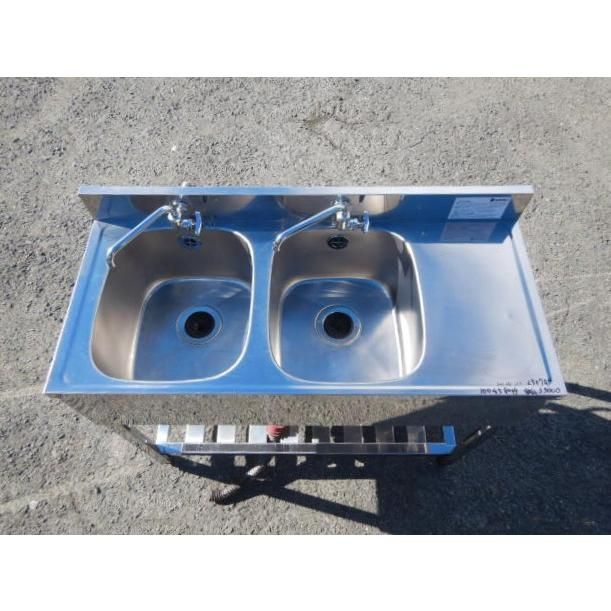 アズマ 業務用 ステンレス 2槽 シンク W1000 D450 H800 90 ｍm 水切付 左槽 槽内寸W320D365深215mm 台付 KPM2-1000-L