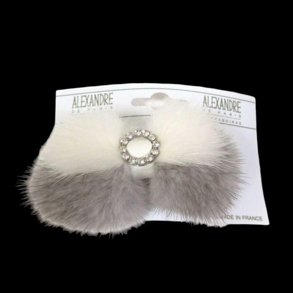 ALEXANDRE DE PARIS アレクサンドルドゥパリ ミンクファー バレッタ ヘア ホワイト×グレー レディース 古着