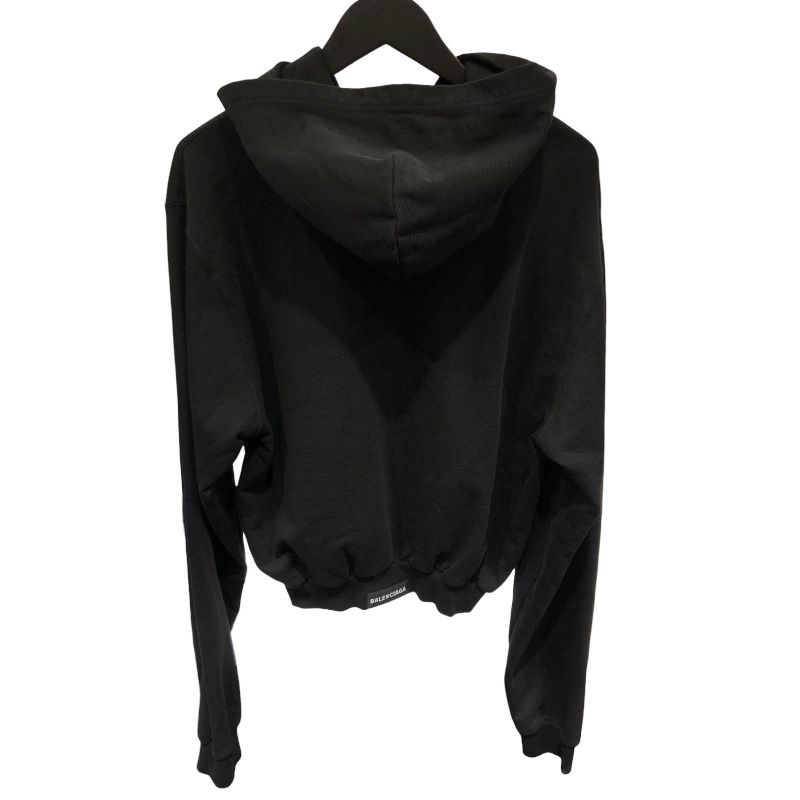 バレンシアガ BALENCIAGA バックロゴ クロップドパーカー 697949 ブラック コットン レディース パーカー