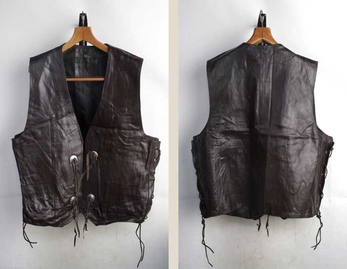 HUNDERTMARK コンチョボタン付き レザー ベスト【4XL】【中古 