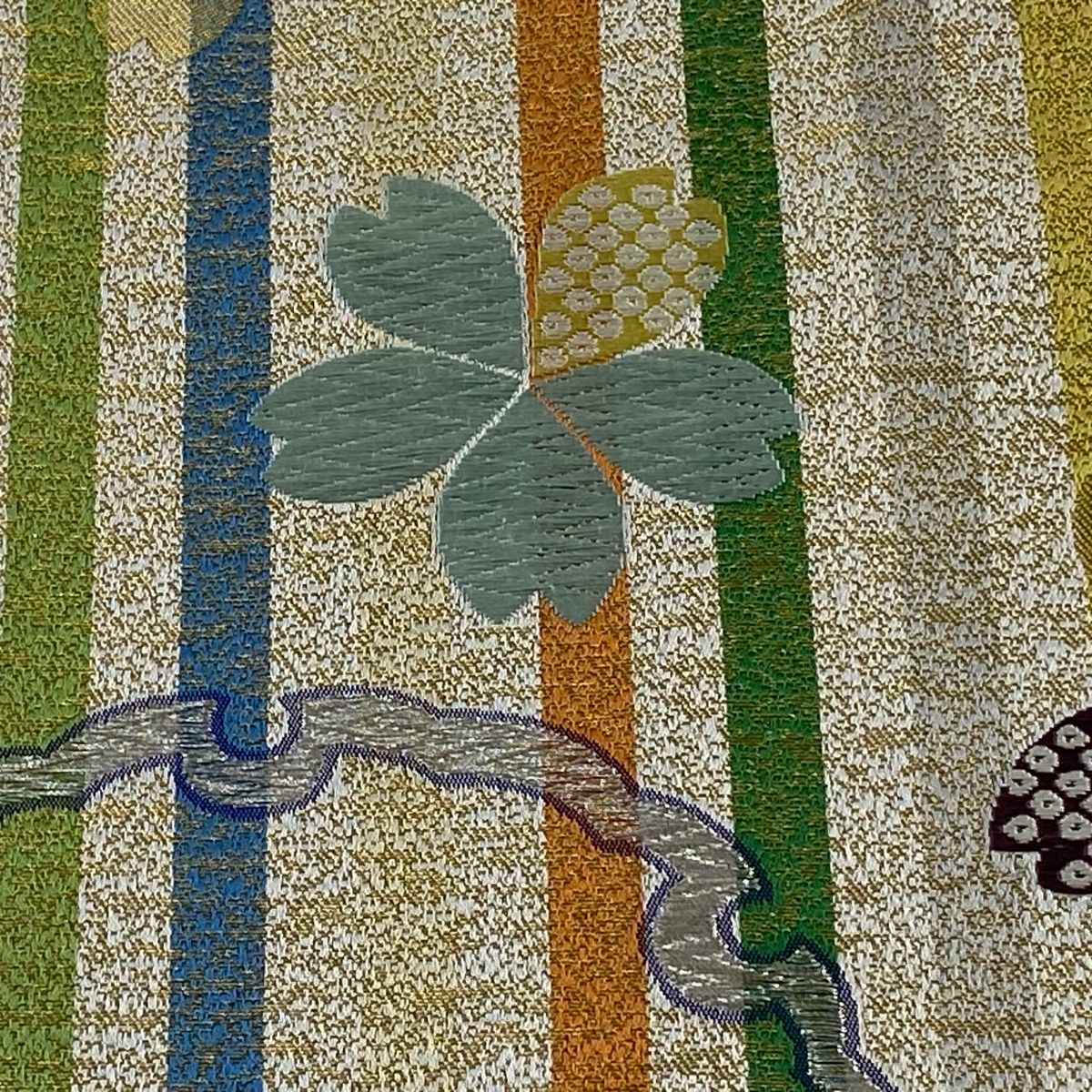 半幅帯 雪輪 桜 金銀糸 唐織 ベージュ 正絹