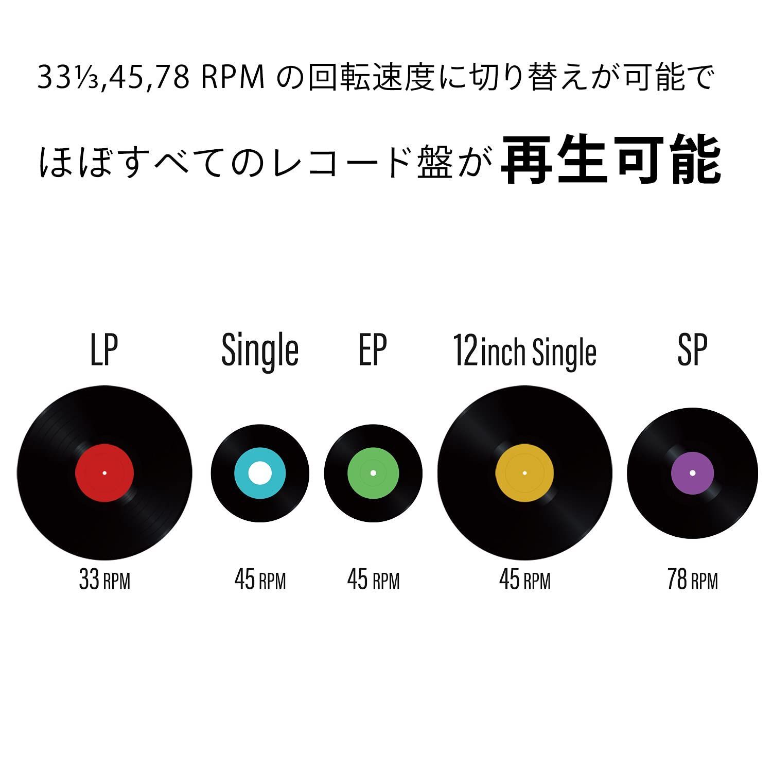 レコードプレーヤー Bluetooth対応|ステレオスピーカー内蔵