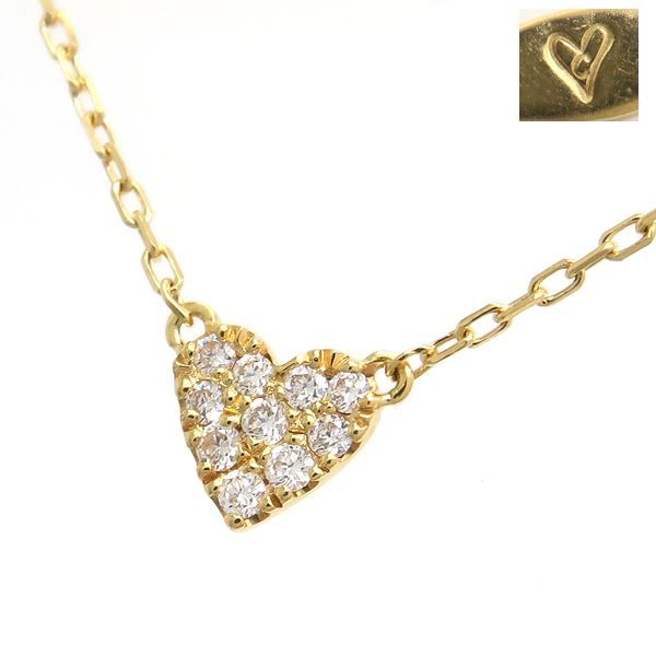 AHKAH ハートパヴェ ネックレス K18YG 1.2g ダイヤ 0.05ct 40c 美品 VC0104010100 アーカー ◆送料込◆質屋-4437Y