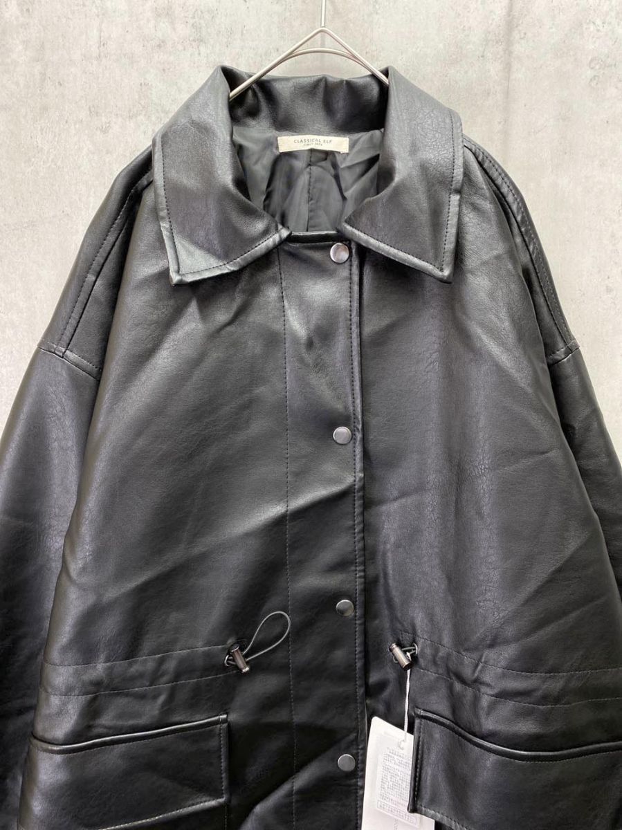 CLASSICAL ELF クラシカルエルフ ヴィンテージ風フェイクレザーウエストドロストカバーオール ジャケット sizeF ブラック ◆ ◎レディース