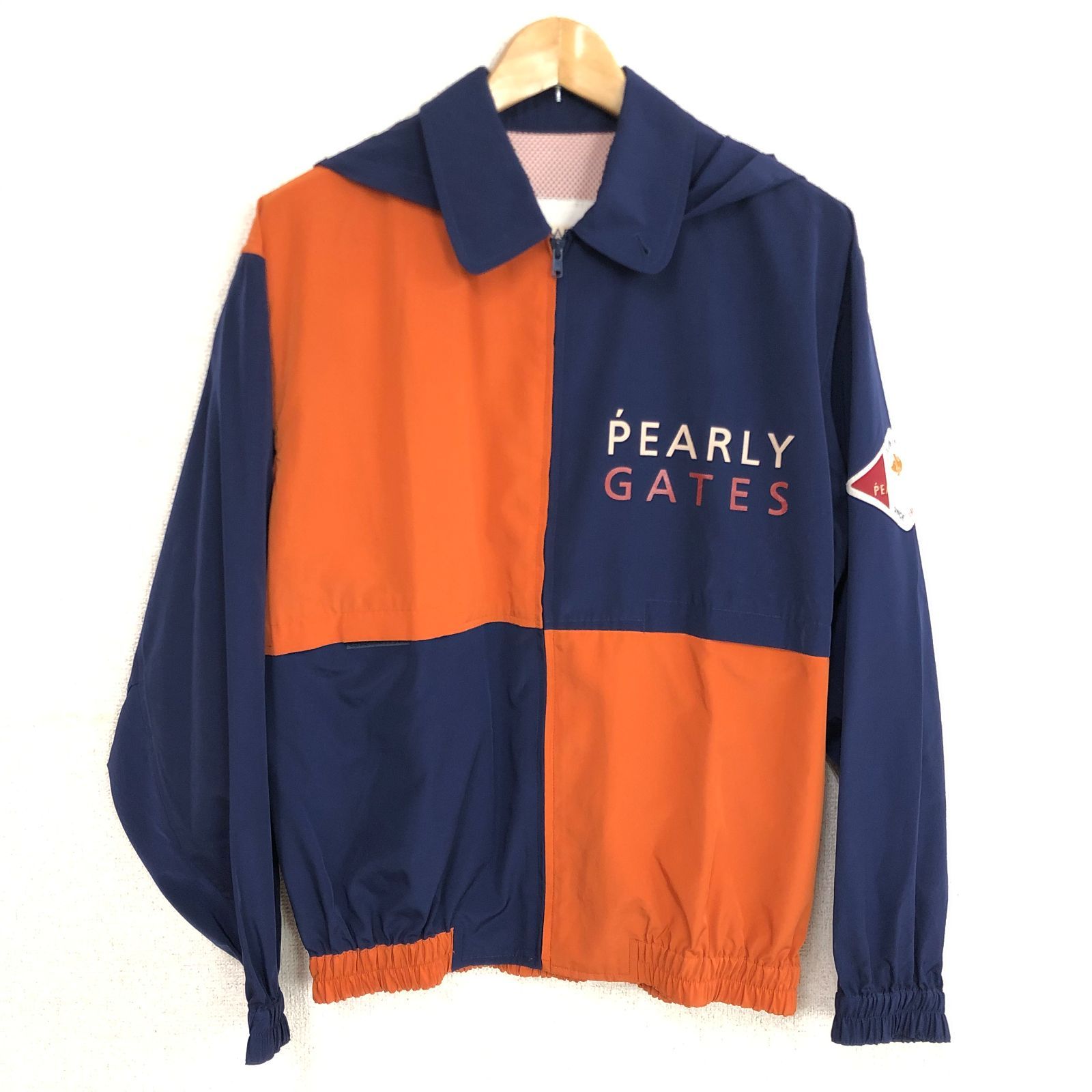 PEARLY GATES スウィングトップ Mサイズ オレンジ ネイビー フーディー ナイロン ジャケット 着脱化 ゴルフ パーリーゲイツ