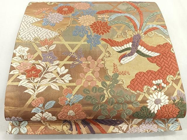 平和屋着物◎六通柄袋帯 唐織 鳳凰雪輪花文 金糸 正絹 逸品