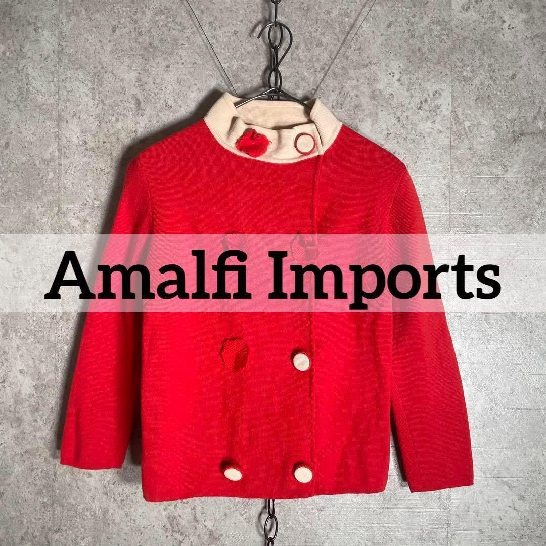 イタリー製 50s ヴィンテージ ウールカーディガン ニットジャケット ハンドメイド Amalfi Imports レッド 赤