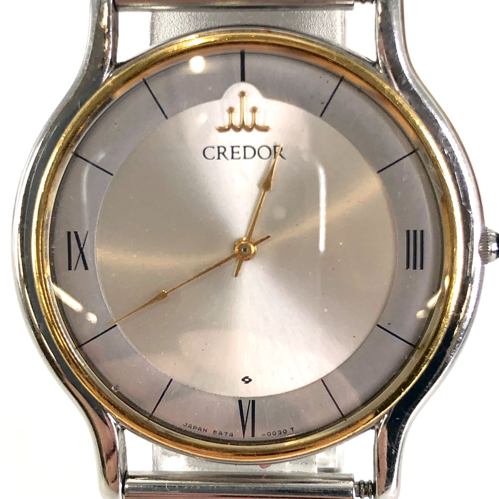 SEIKO CREDOR クオーツ腕時計18Kベゼル5A74-0020 稼働