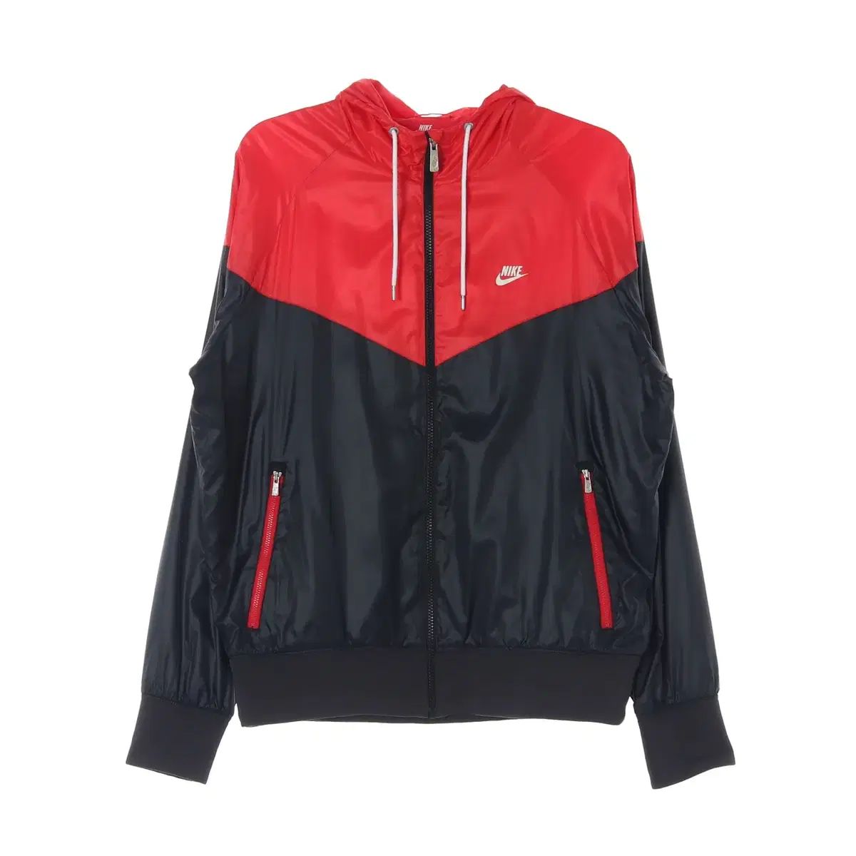 L Nike ナイキ レッドブラック ウインドブレーカー フード ジップアップ ブルゾン ジャケット