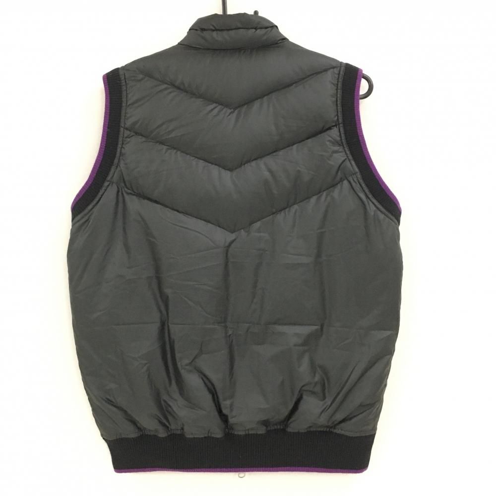 ダンスウィズドラゴン ダウンベスト 黒×パープル ロゴプリント メンズ 2 M ゴルフウェア Dance With Dragon
