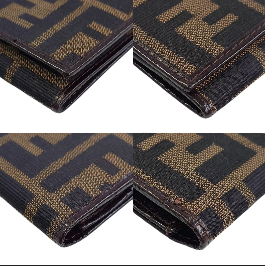 【美品】FENDI フェンディ 長財布 二つ折り財布 ズッカ柄 キャンバス レザー ブラウン メンズ レディース 中古