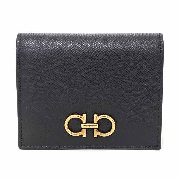 サルヴァトーレ フェラガモ Salvatore Ferragamo ダブル ガンチーニ 二つ折り財布 カーフ 22D780 726512 ブラック ♥品