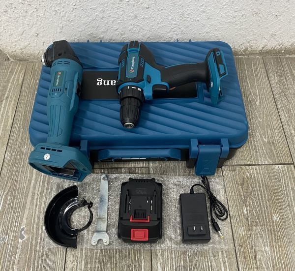 21V充電式電動グラインダーインパクトレンチ 電気ドリル 2点セット長時間連続作業が 電動工具 正反転切替 バッテリー付き