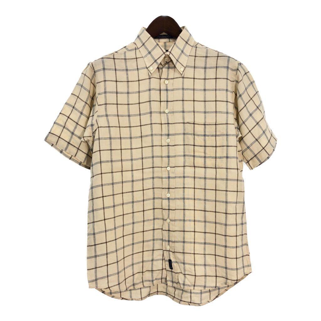 GANT ボタンダウン リネンシャツ チェック ベージュ(メンズ L)中古 古着 T9698
