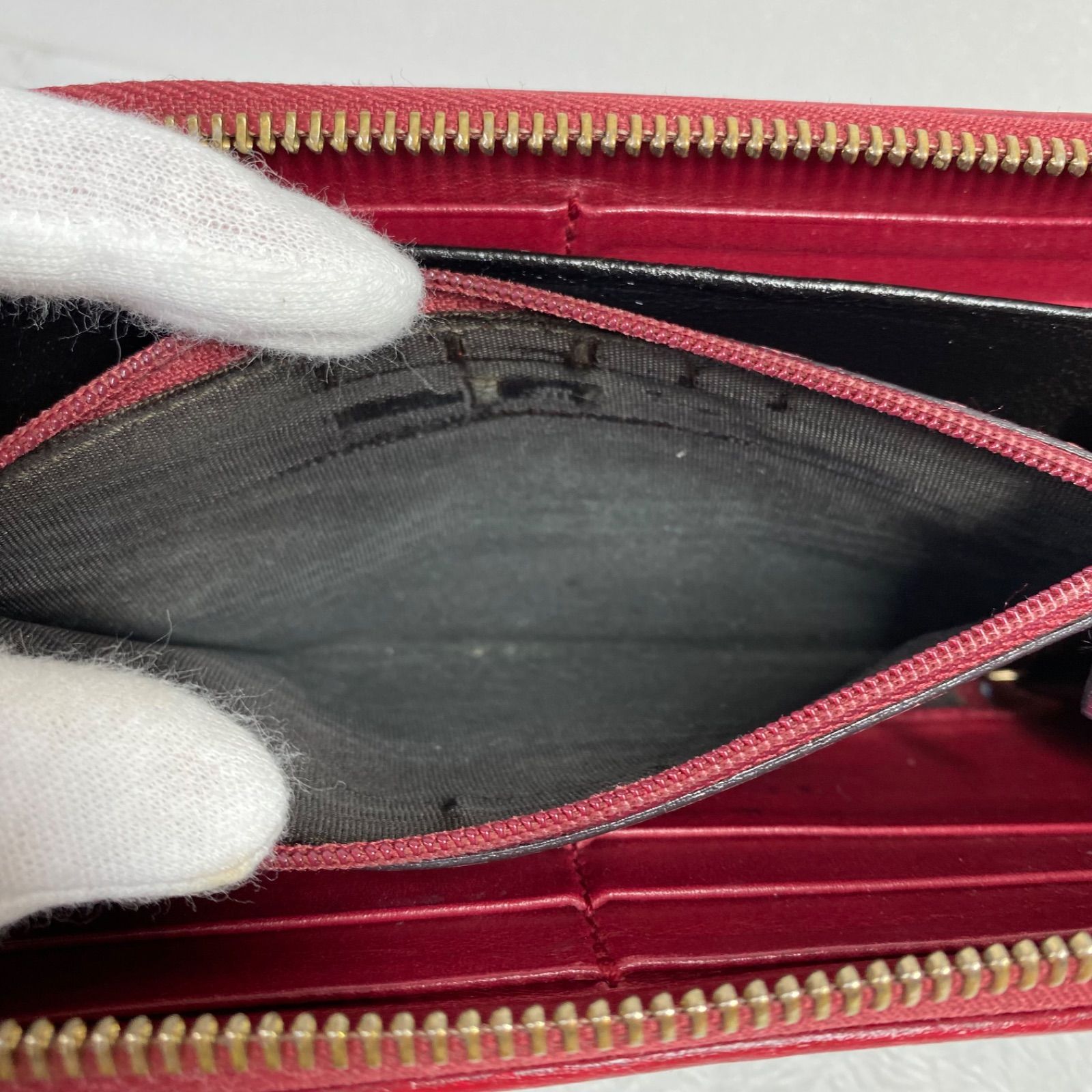 ?美品?GUCCI GGキャンバス 長財布 ダークレッド赤 インター 