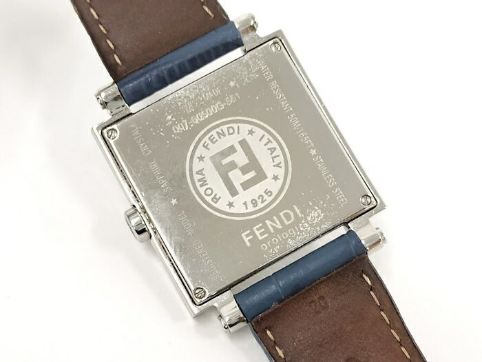 FENDI クアドロ メンズ 腕時計 クオーツ SS レザー ネイビー文字盤 60500G