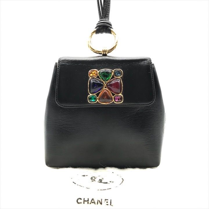 良品 CHANEL シャネル グリポワ ショルダー バッグ ブラック レザー gk778 良品 CHANEL シャネル グリポア カラー ストーン レザー ショルダー