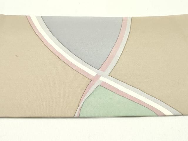 平和屋着物○塩瀬 九寸名古屋帯 抽象文様 亜麻色 正絹 逸品 DAAW6798ob