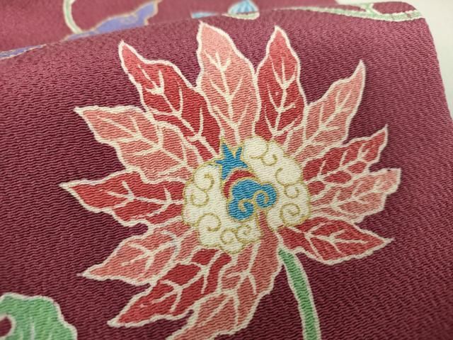 平和屋着物○九寸名古屋帯 更紗花文 鬼しぼ縮緬 金彩 正絹 逸品
