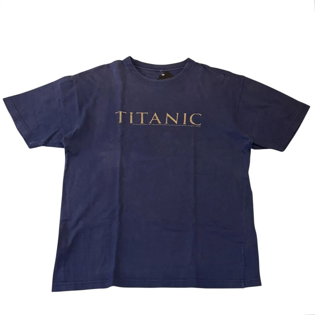 90S USA製 TITANIC Movie Tシャツ フェード L相当 90s TITANIC S/S TEE タイタニック Tシャツ L相当 紺 MOVIE 映画