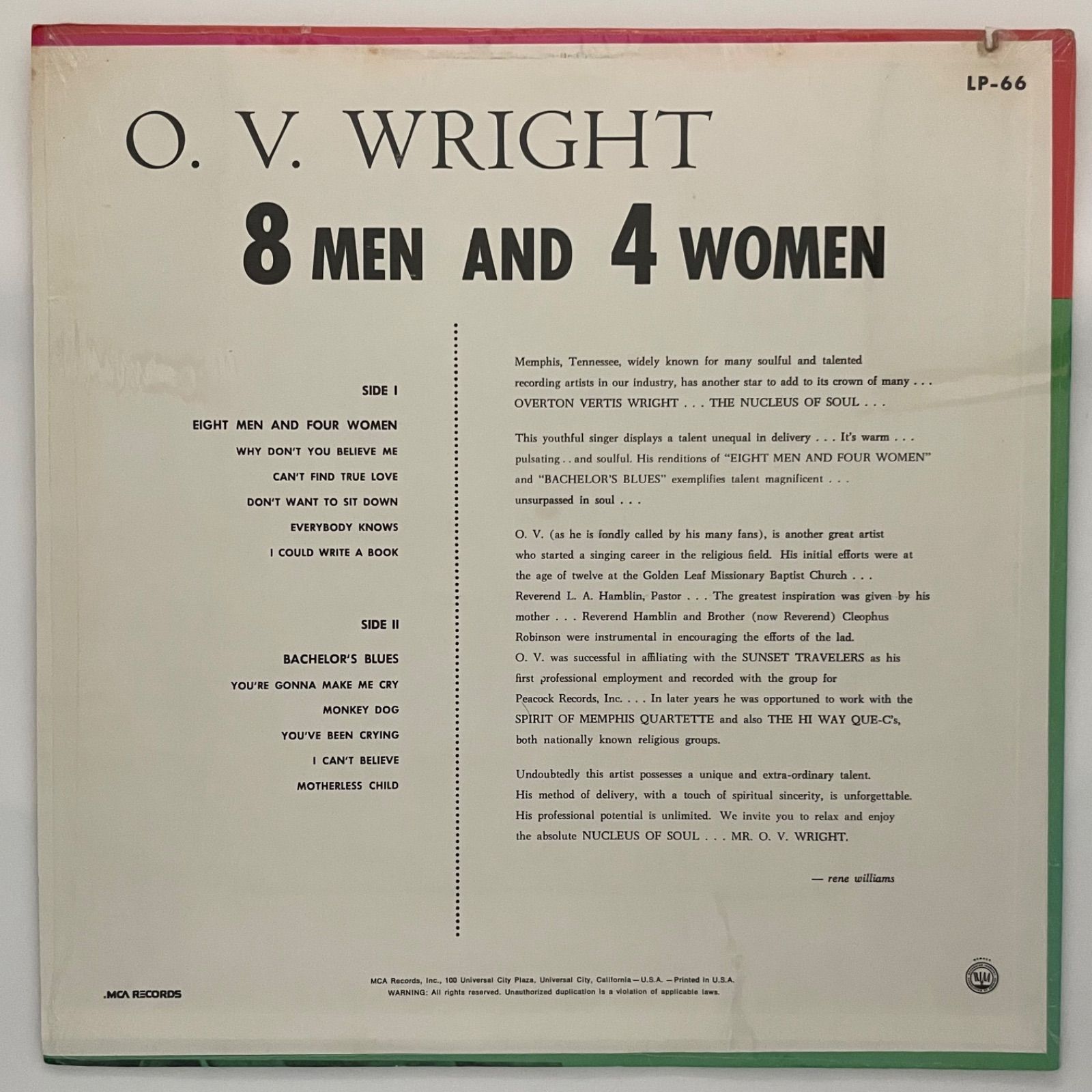 レコード (LP) [Soul] O.V. Wright / 8 Men And 4 Women - メルカリ