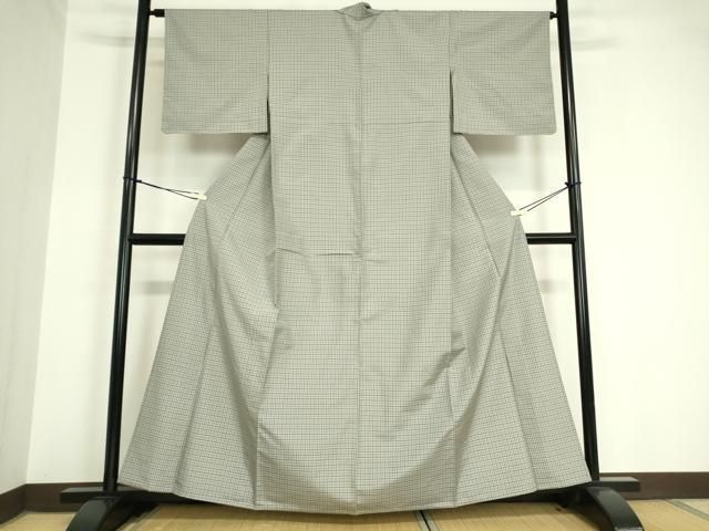 平和屋着物▽上質な紬 単衣 格子 正絹 DAAV5743az