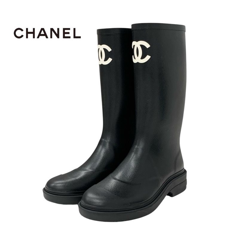 シャネル CHANEL ブーツ ロングブーツ 靴 シューズ ラバー ブラック 黒 ココマーク