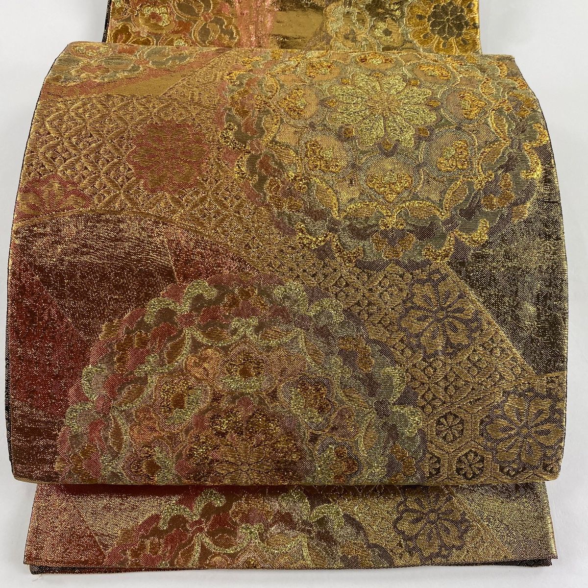 袋帯 美品 秀品 華文 七宝 箔 金糸 金色 六通 正絹 【中古