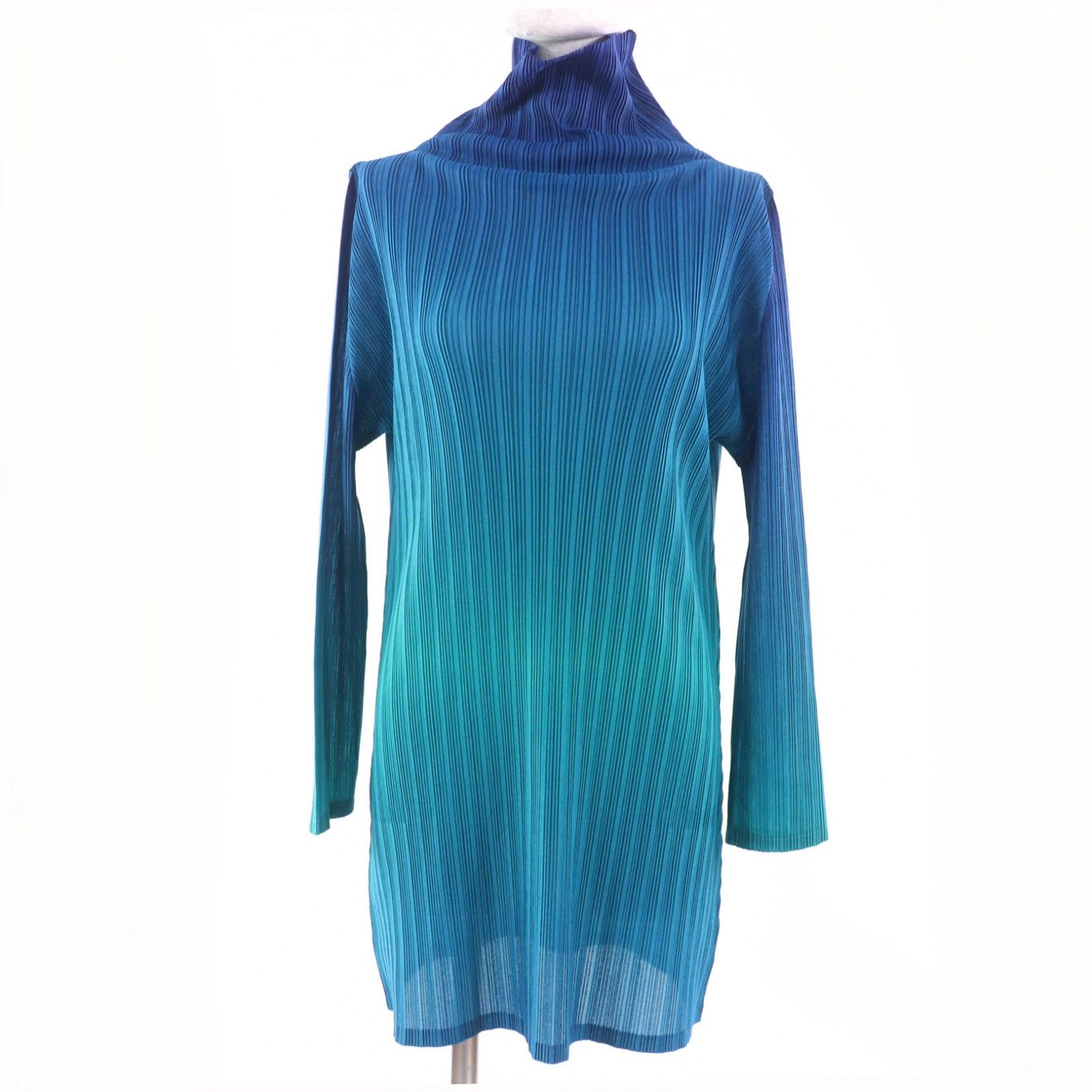 プリーツプリーズPLEATS PLEASE グラデーションプリントプリーツノースリーブワンピース 水色ピンク4 中古 プリーツプリーズPLEATS PLEASE グラデーション