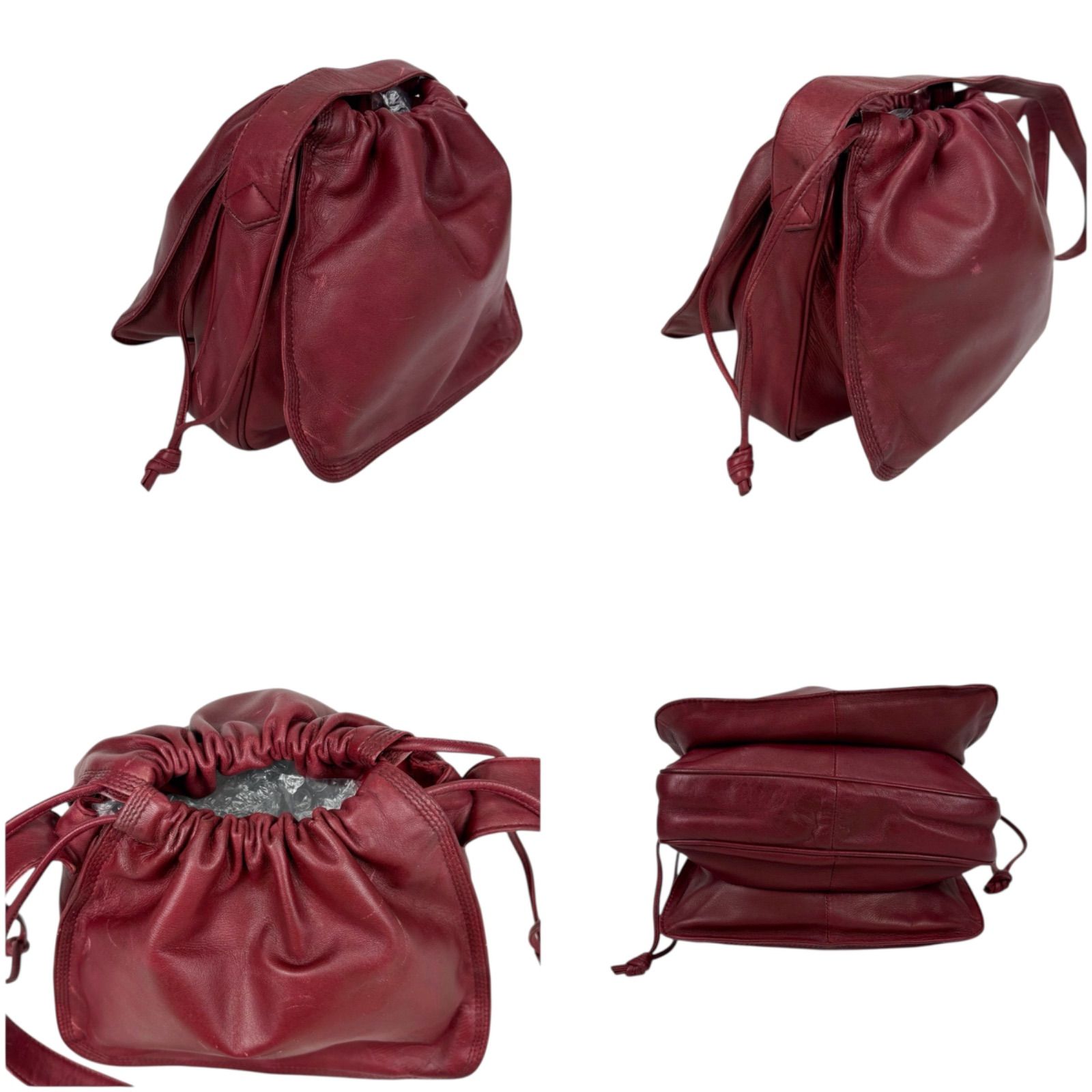 ロエベ LOEWE ショルダーバッグ 巾着型 レッド ボルドー ナッパ