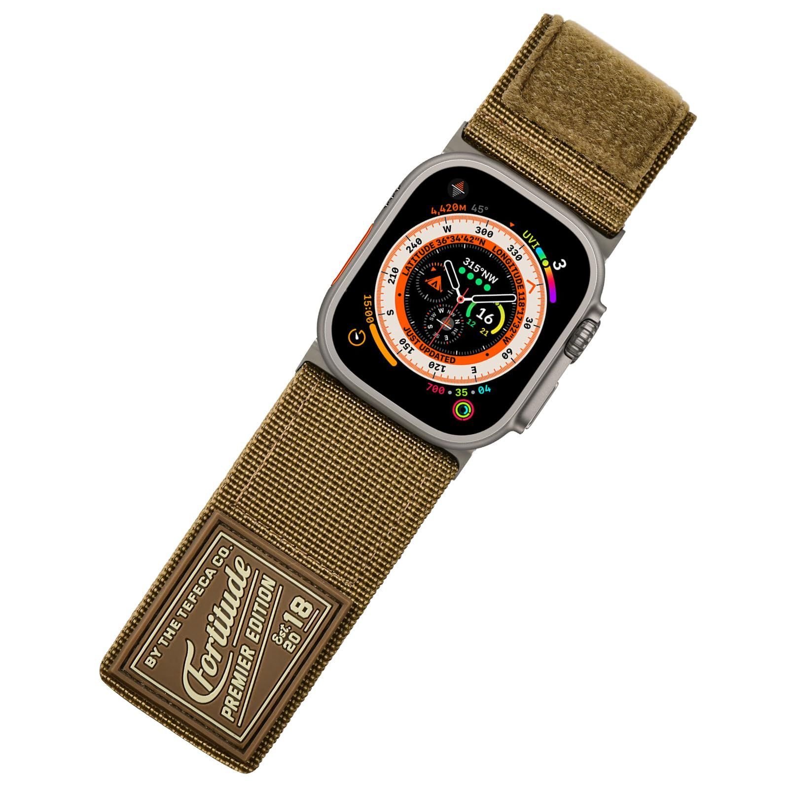 Tefeca Fortitudeシリーズのバンドは、と互換性があり、Apple Watch Ultra2/Ultra/9/8/7/SE/6/5/4/3/2/1(超広いオオカミ茶色のナイロン、シルバーアダプター太い腕用42/44/45/49mm）
