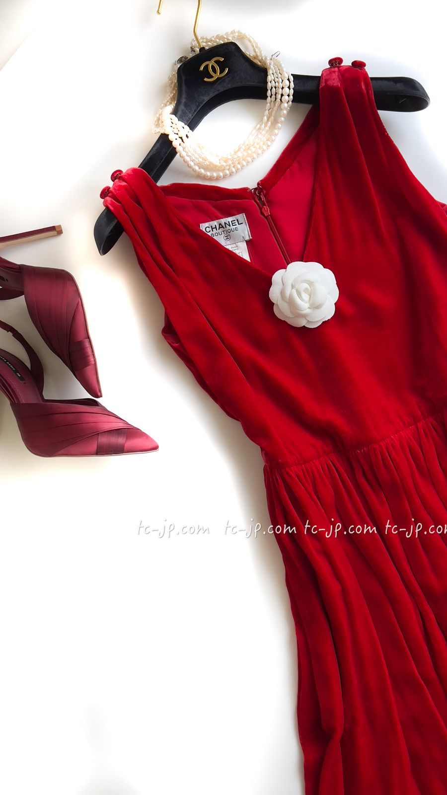 シャネル CHANEL スーパーモデル レッドベルベットワンピース 38 40 シャネル ドレス ワンピース CHANEL スーパーモデルのレッド