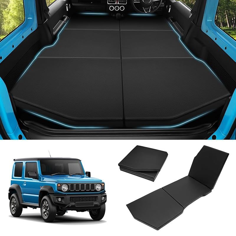 在庫セール GIMUYA スズキ ジムニー JB64 JB74 車中泊マット 折りたたみ式 ベッドキット 段差解消 快適睡眠 軽量 防水 ジムニーシエラ AT車 MT車 設計 仮眠 防災 PVC 高密度ウレタン 運転席用-助手席用 ブラック 2PC 0