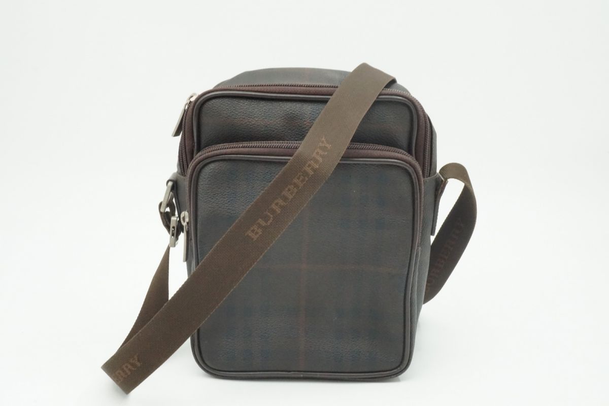 バーバリー ショルダーバッグ クロスボディ チェック Unisex メンズ PVCレザー 茶 ブラウン Burberry 4100h