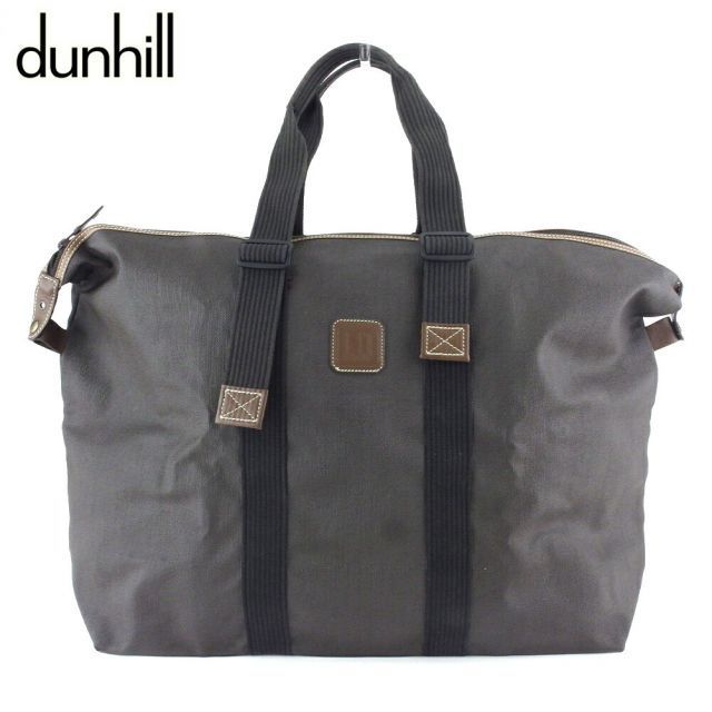 dunhillダンヒル☆ボストンバッグ グレー系×ブラウン PVC×レザー