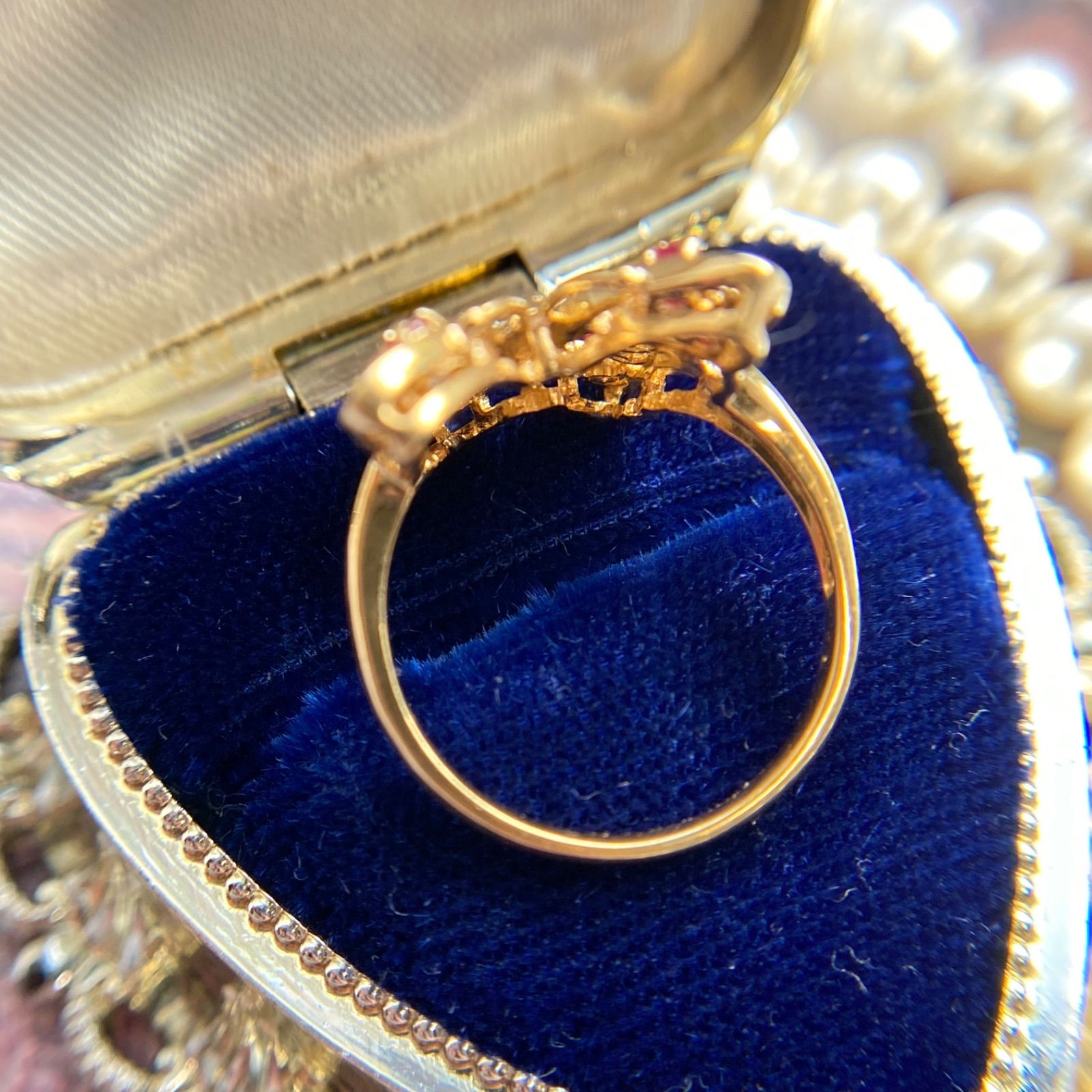 昭和レトロ】K18 バタフライ 透かし ルビー 13号 蝶 ゴールド C1682