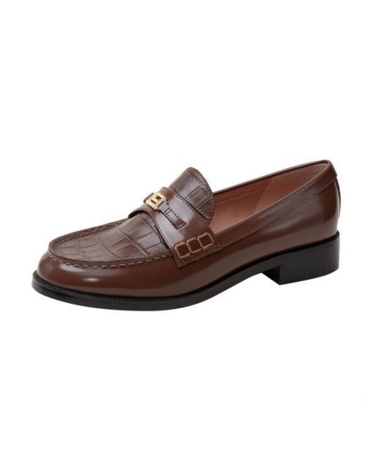 送料無料 リネアパウロ レディース パンプス シューズ ENDY | Tailored Apron Toe Loafer Cocoa box|croco embossed leather