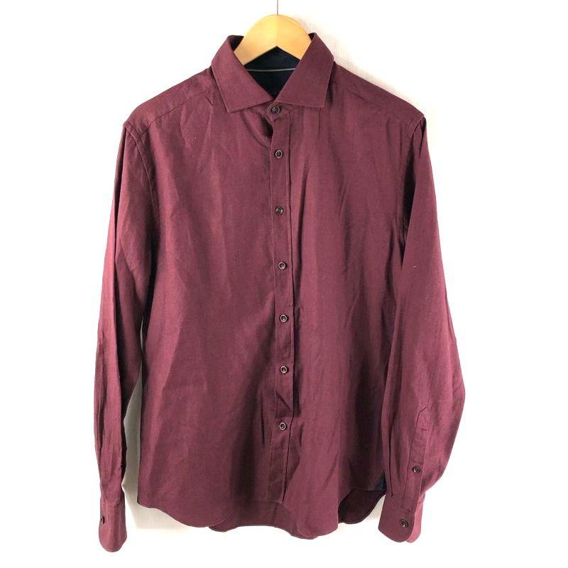 コルネリアーニ CORNELIANI シャツ 長袖 コットン100％ イタリア製 えんじ色 40サイズ 941709