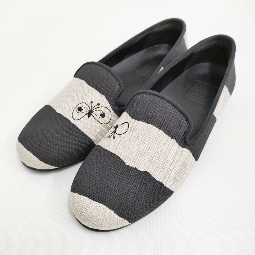 mina perhonen aurinko choucho 21.5cm 定価28600円 black border スリッポン 25SS ブラック レディース ミナペルホネン 5-0930G♪